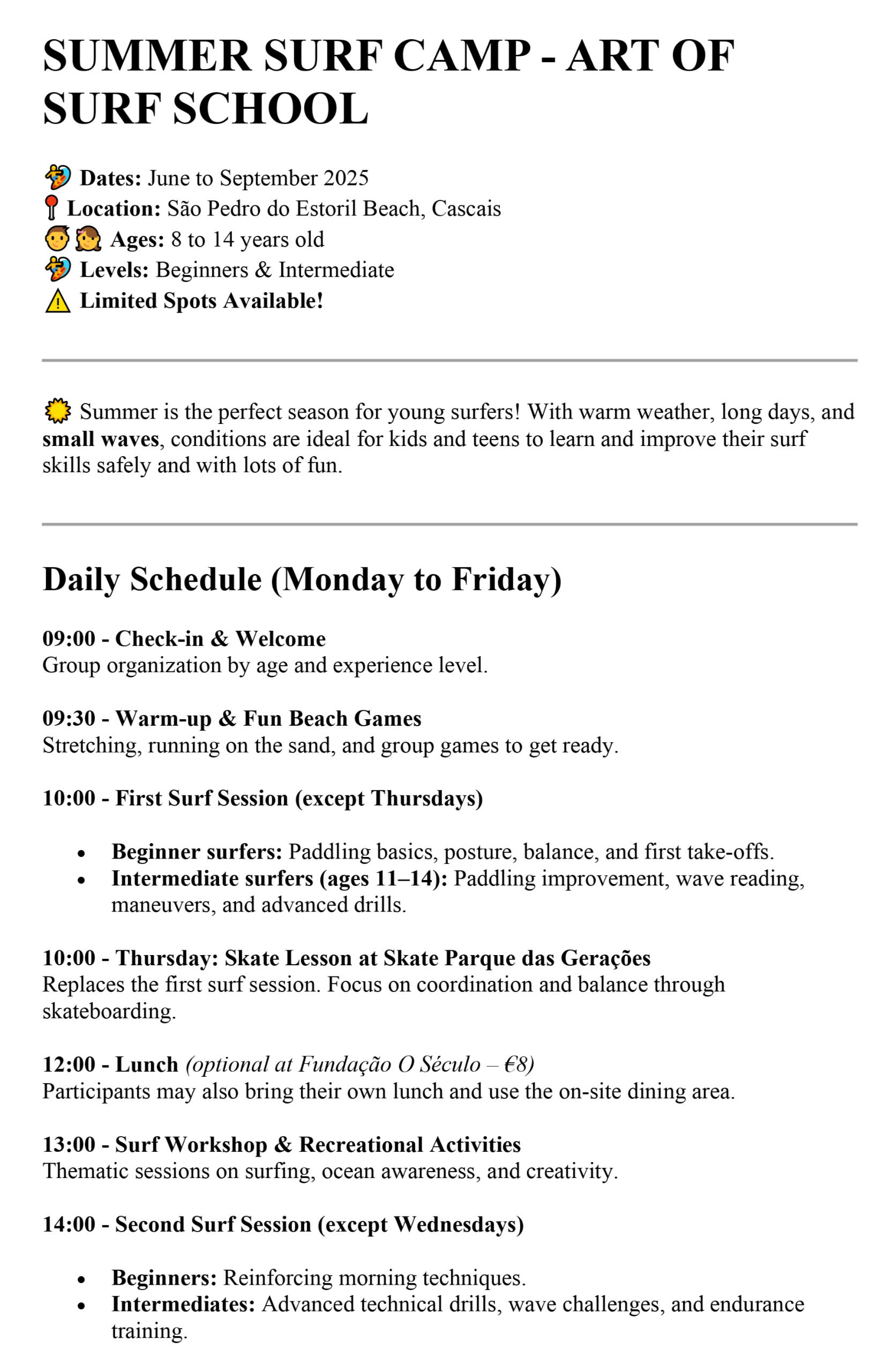 Summer Camp 2025 Summer Camp 2025 Art of Surf School Estoril