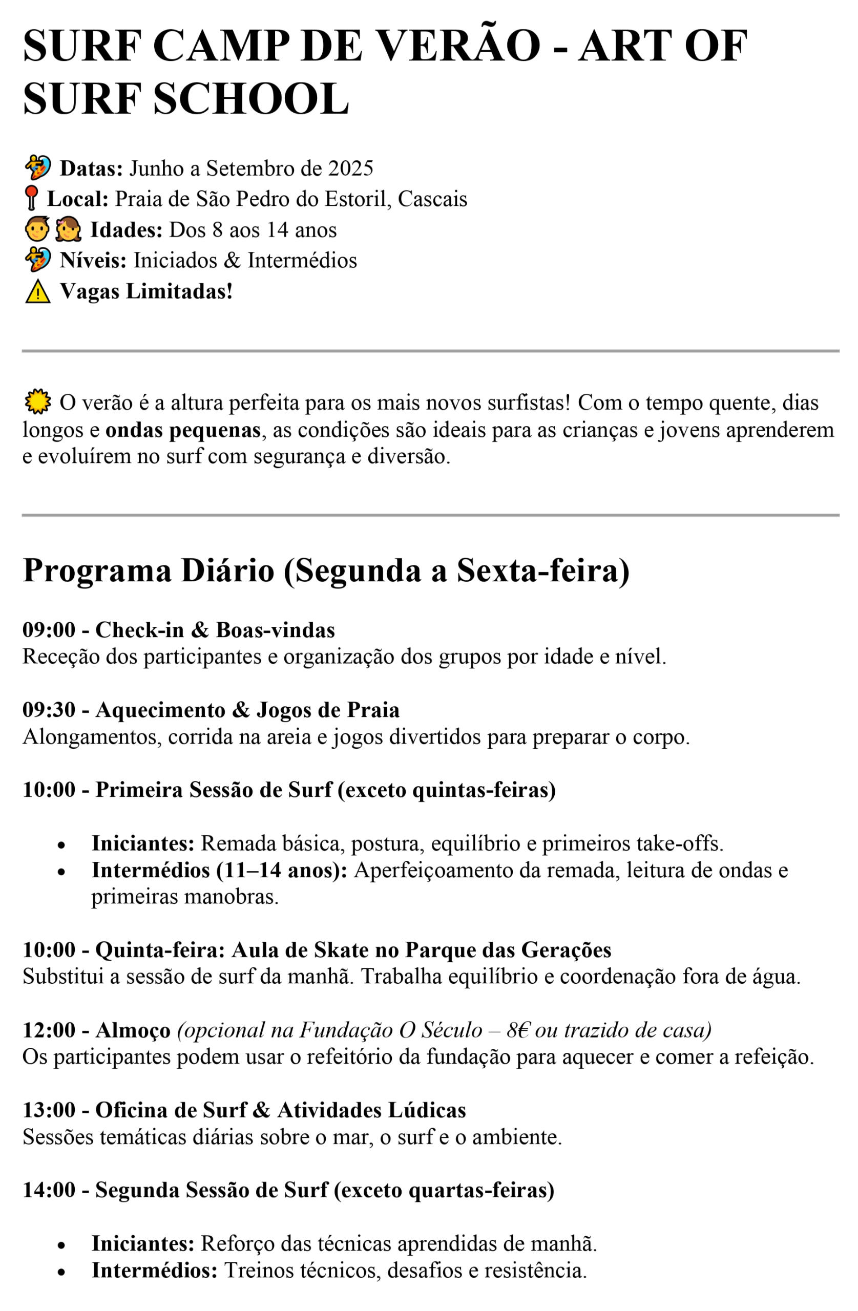 Summer Camp 2025 Summer Camp 2025 Art of Surf School Estoril